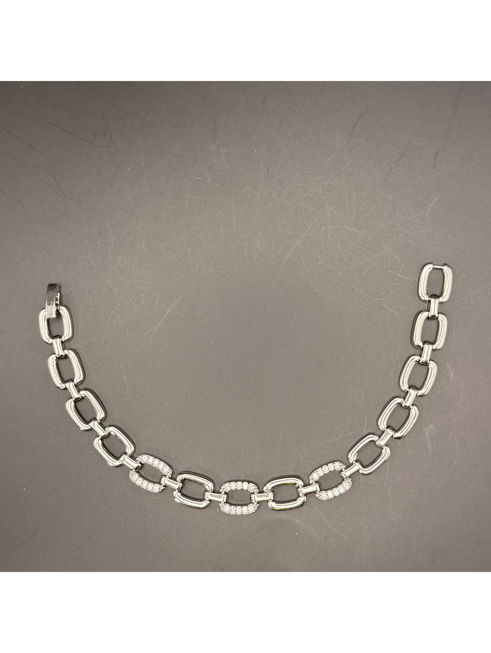 candy+clover silver link bracelet with pavé oval links